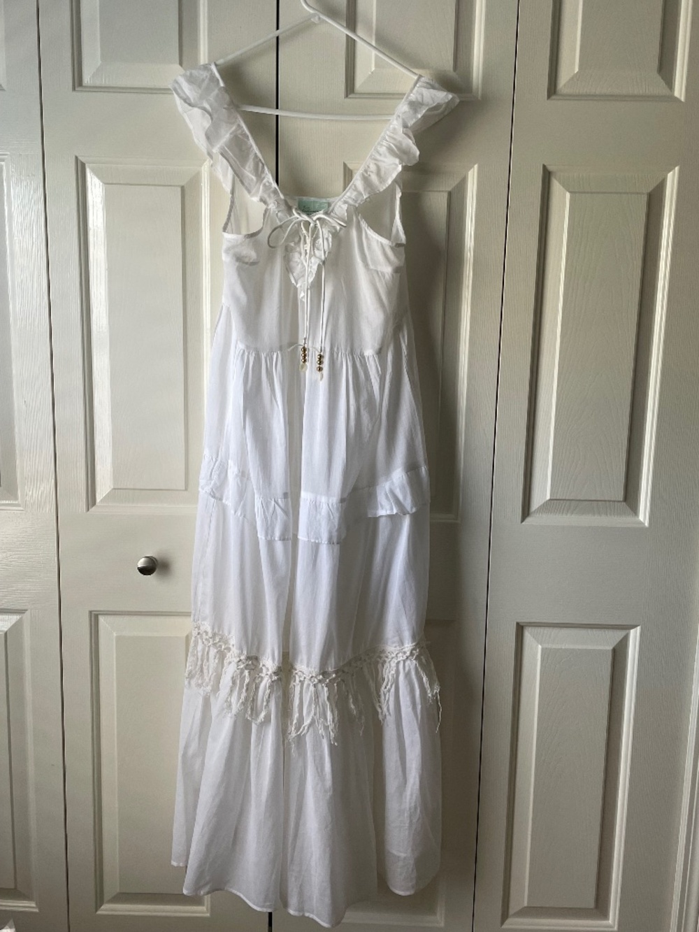 NWT White Tiered Boho Maxi Dress - Ruffle Fringe Sun Dress
